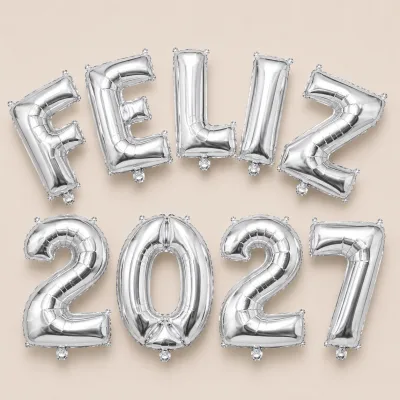 Kit Balão Feliz 2027 16 Polegadas Ouro — Prata