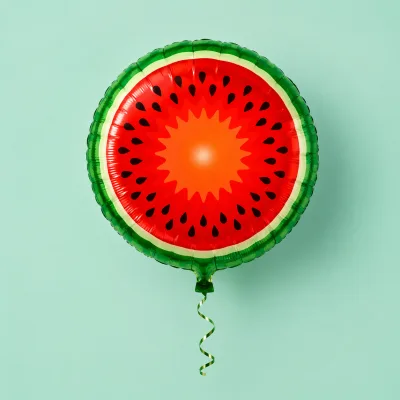 Balão em formato de melancia, peça temática para festas de frutas e decoração tropical.