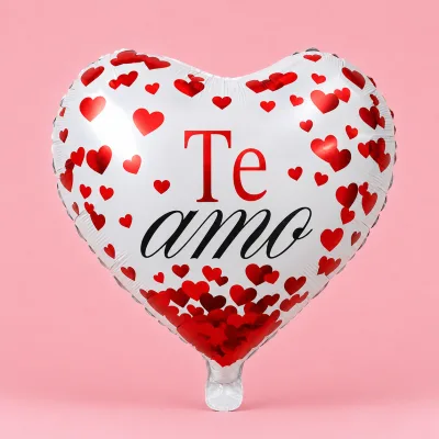 Coração Decorado 18 Polegadas — VERMELHO ESCRITO TE AMO BRANCO