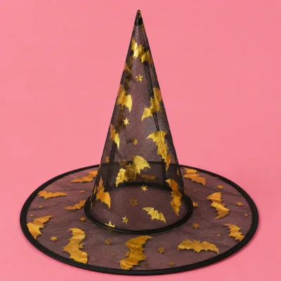 Chapéu de Bruxa Transparente — PRETO MORCEGO DOURADO