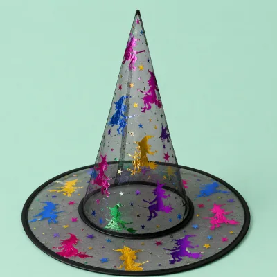 Chapéu de Bruxa Transparente — PRETO BRUXA COLORIDA