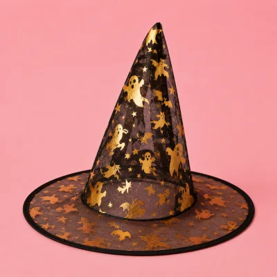 Chapéu de Bruxa Transparente — PRETO FANTASMA DOURADO