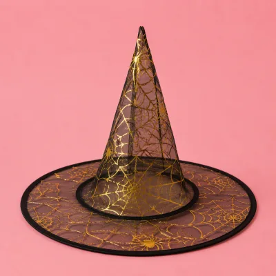 Chapéu de Bruxa Transparente — PRETO ARANHA DOURADA
