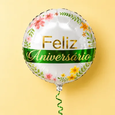 Redondo Decorado 18 Polegadas — FELIZ ANIVERSARIO FLORAL