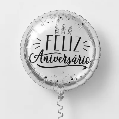 Redondo Decorado 18 Polegadas — FELIZ ANIVERSARIO PRATA
