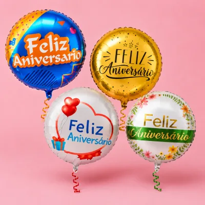 Balões redondos de 18 polegadas com estampa de feliz aniversário
