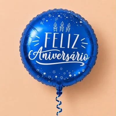 Redondo Decorado 18 Polegadas — FELIZ ANIVERSARIO AZUL