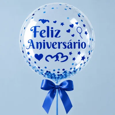 Adesivo para Balão Bubble — Azul · FELIZ ANIVERSARIO