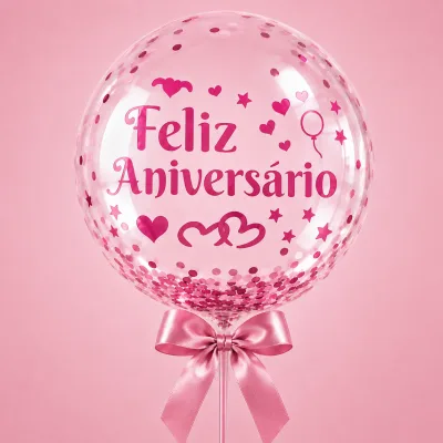 Adesivo para Balão Bubble — Pink · FELIZ ANIVERSARIO