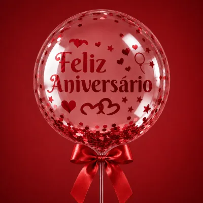 Adesivo para Balão Bubble — Vermelho · FELIZ ANIVERSARIO